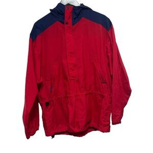 LL Bean Vintage Jacket Mens M Red Navy Anorak Half Zip‎ Windbreaker Hooded Nylon